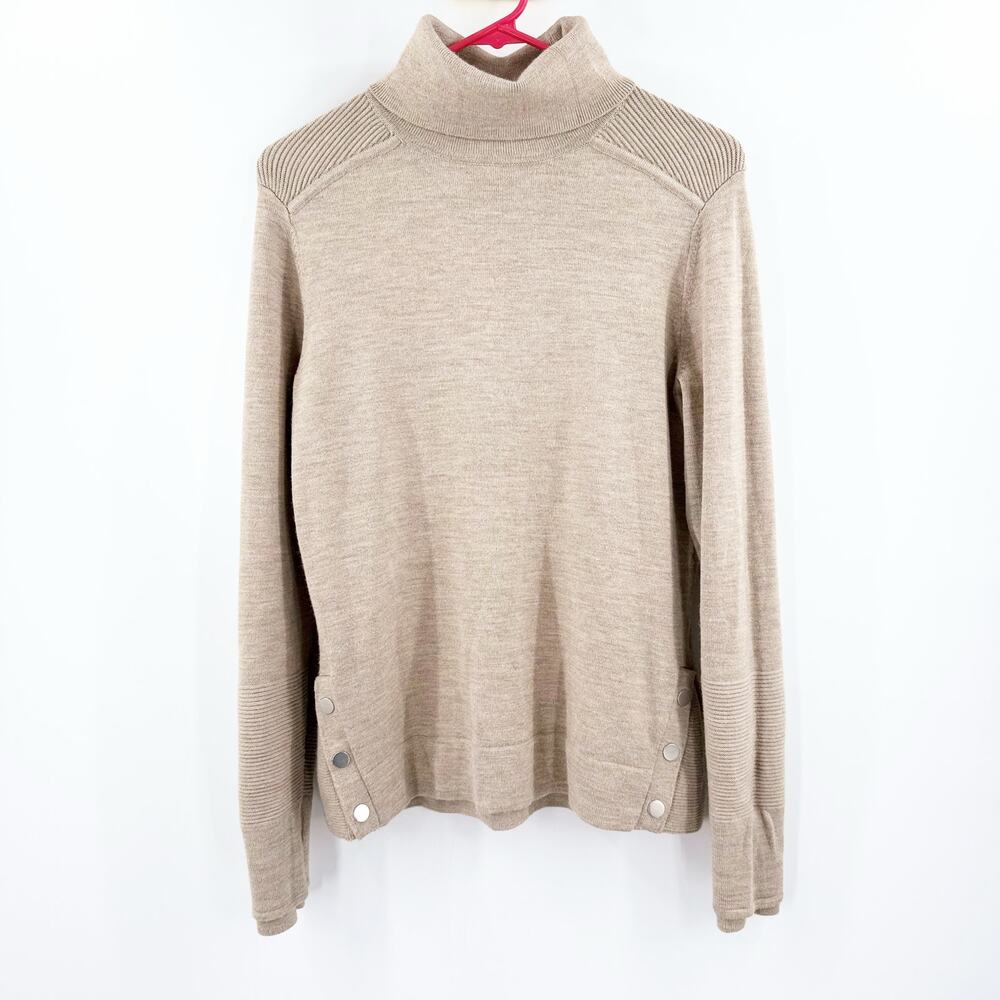 Athleta Sweater SZ Small Merino Wool Blend Turtleneck Snaps Oatmeal 159163 Snaps